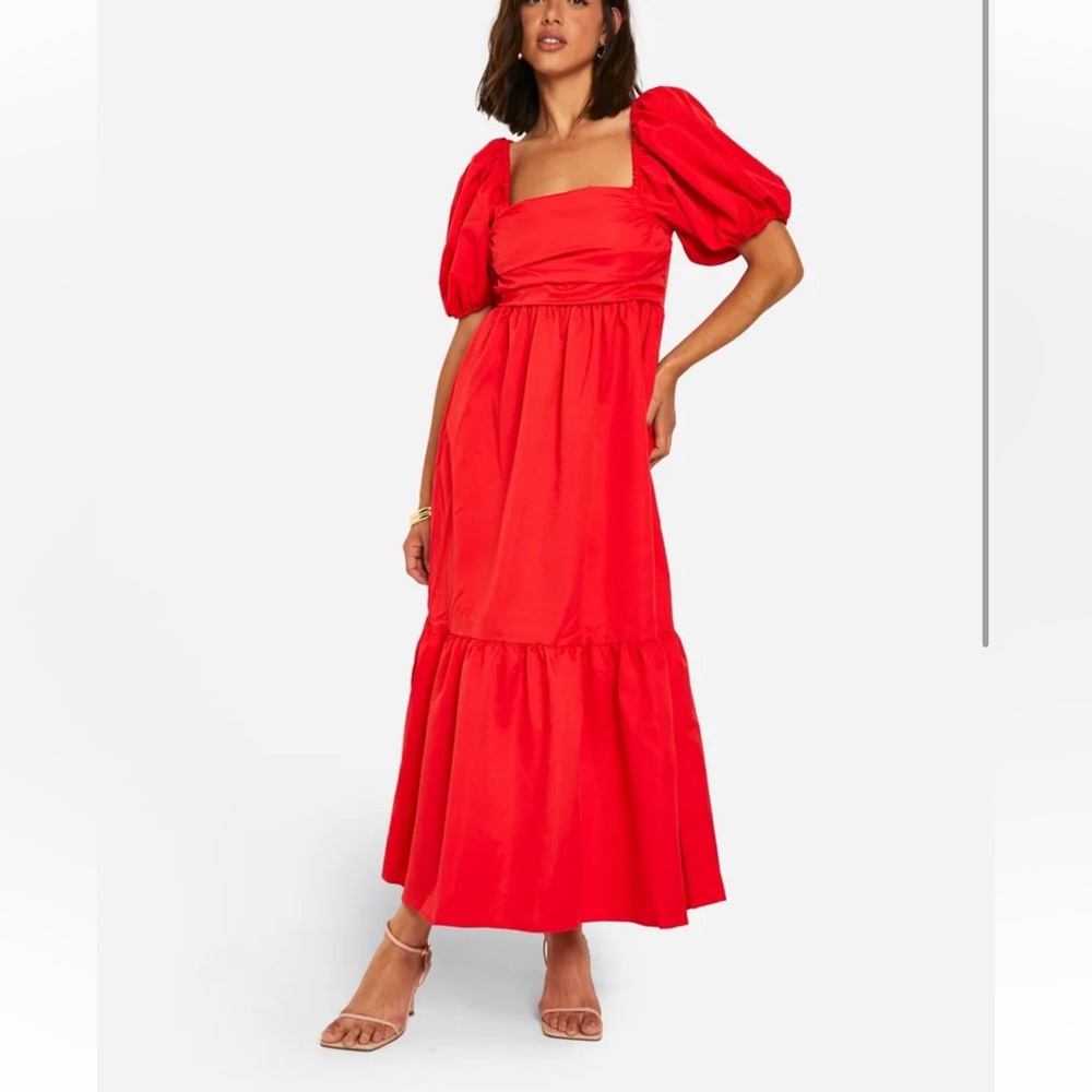 NWT Red Maxi Sundress Square Neck Puff Sleeves